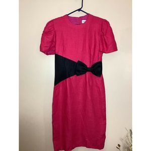 Vintage Women’s Linen Dress Size 12 Bow Short Sleeve Fuschia Black S.G. Gilbert